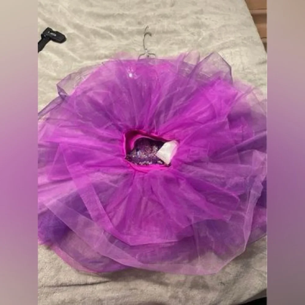 Little Girl 2 piece Purple Shiny Dance Costume Jazz Tap Ballet Contemporary Tutu